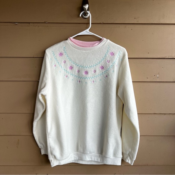 Vintage 90s Floral Crewneck Sweater - Size M - Picture 1 of 7